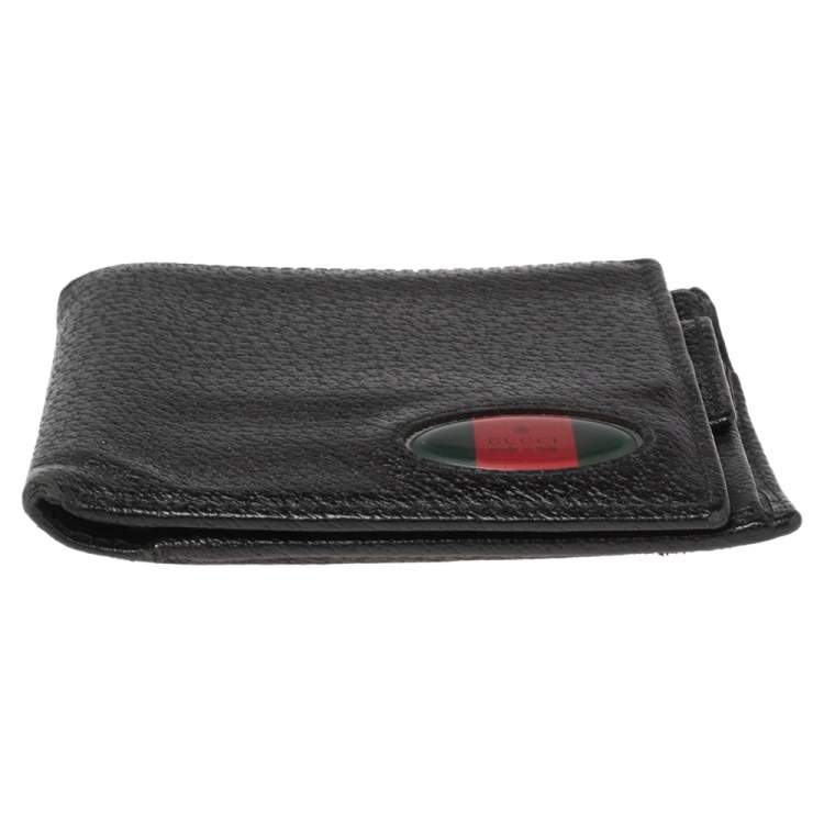 Pre Owned Gucci Black Grained Leather Web Logo Bifold Wallet