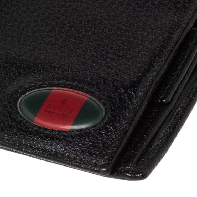 Pre Owned Gucci Black Grained Leather Web Logo Bifold Wallet