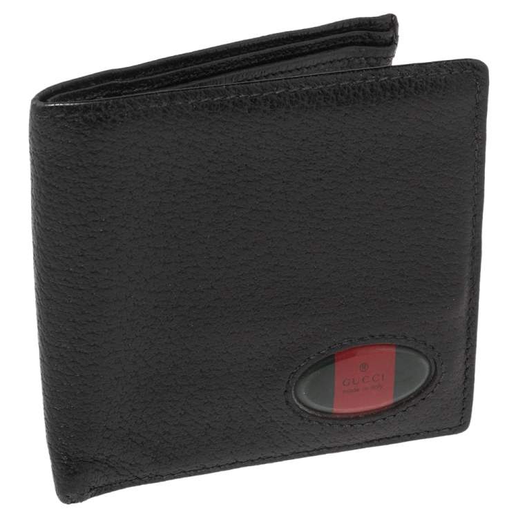 Pre Owned Gucci Black Grained Leather Web Logo Bifold Wallet