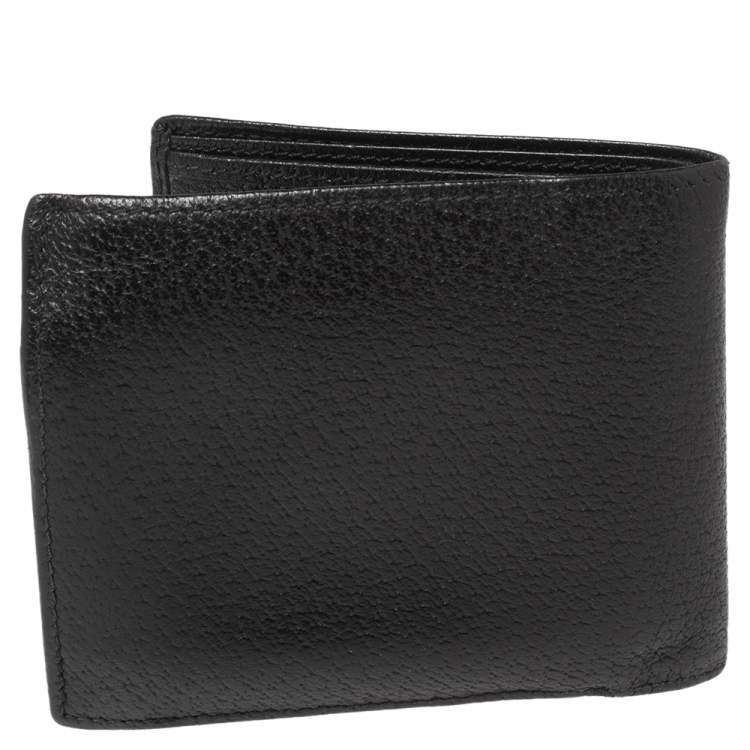 Pre Owned Gucci Black Grained Leather Web Logo Bifold Wallet