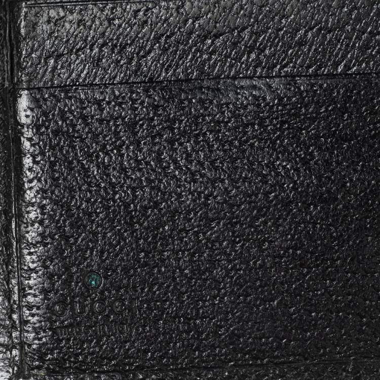 Pre Owned Gucci Black Grained Leather Web Logo Bifold Wallet