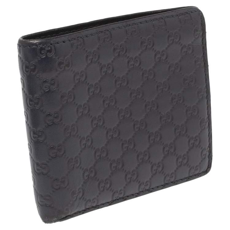 Pre Owned Gucci Navy Blue Microguccissima Leather Bifold Wallet