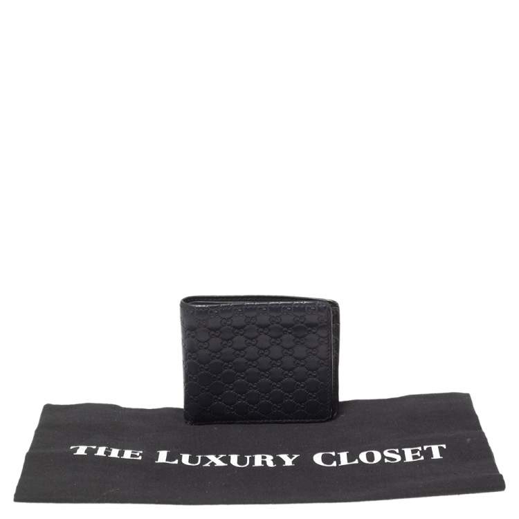 Pre Owned Gucci Navy Blue Microguccissima Leather Bifold Wallet
