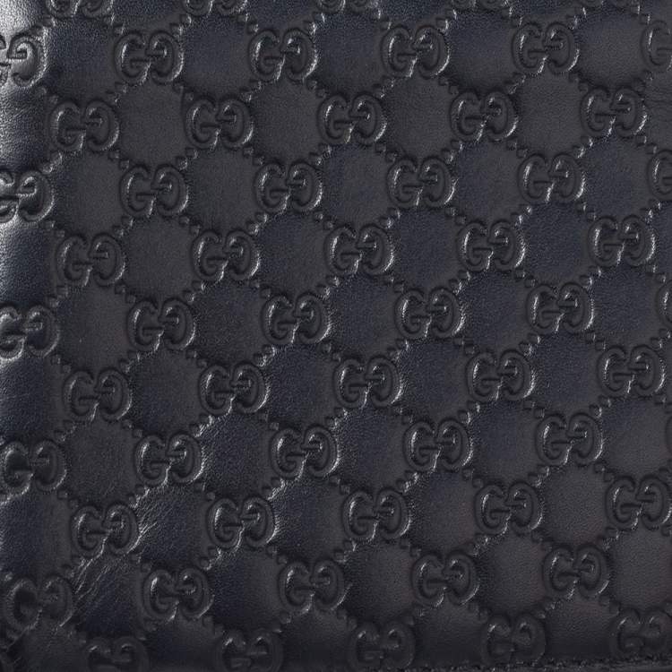 Pre Owned Gucci Navy Blue Microguccissima Leather Bifold Wallet