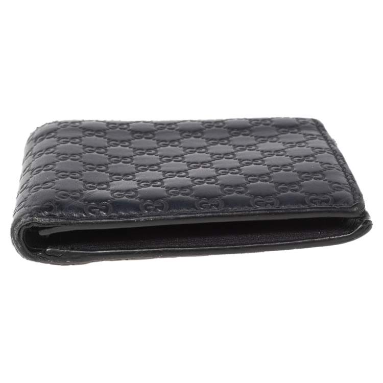 Pre Owned Gucci Navy Blue Microguccissima Leather Bifold Wallet