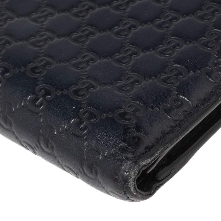 Pre Owned Gucci Navy Blue Microguccissima Leather Bifold Wallet