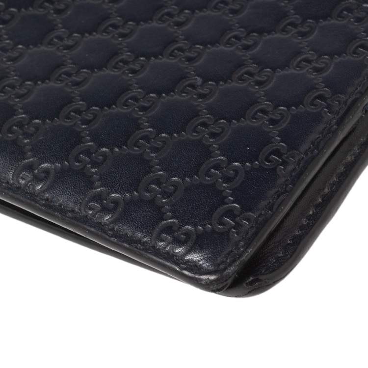 Pre Owned Gucci Navy Blue Microguccissima Leather Bifold Wallet