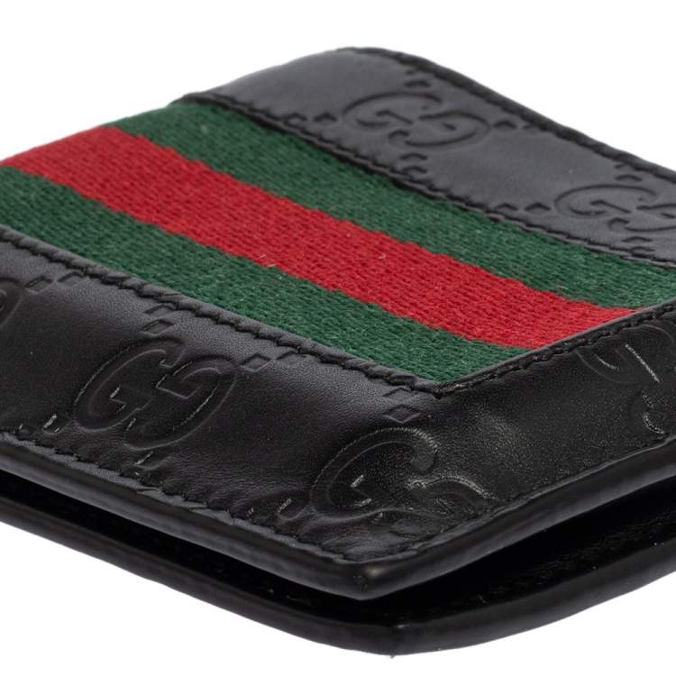 Pre Owned Gucci Black Guccissima Leather Web Bifold Wallet