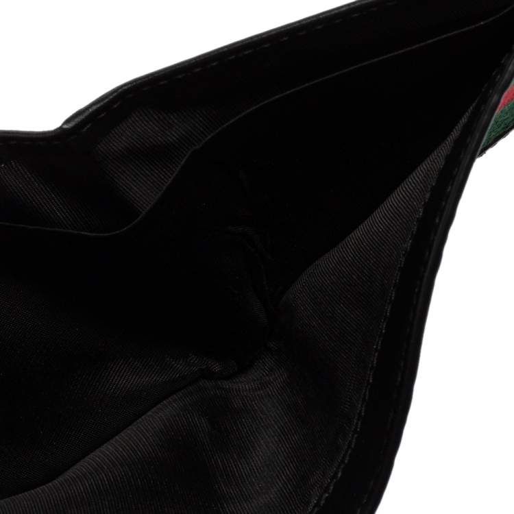 Pre Owned Gucci Black Guccissima Leather Web Bifold Wallet
