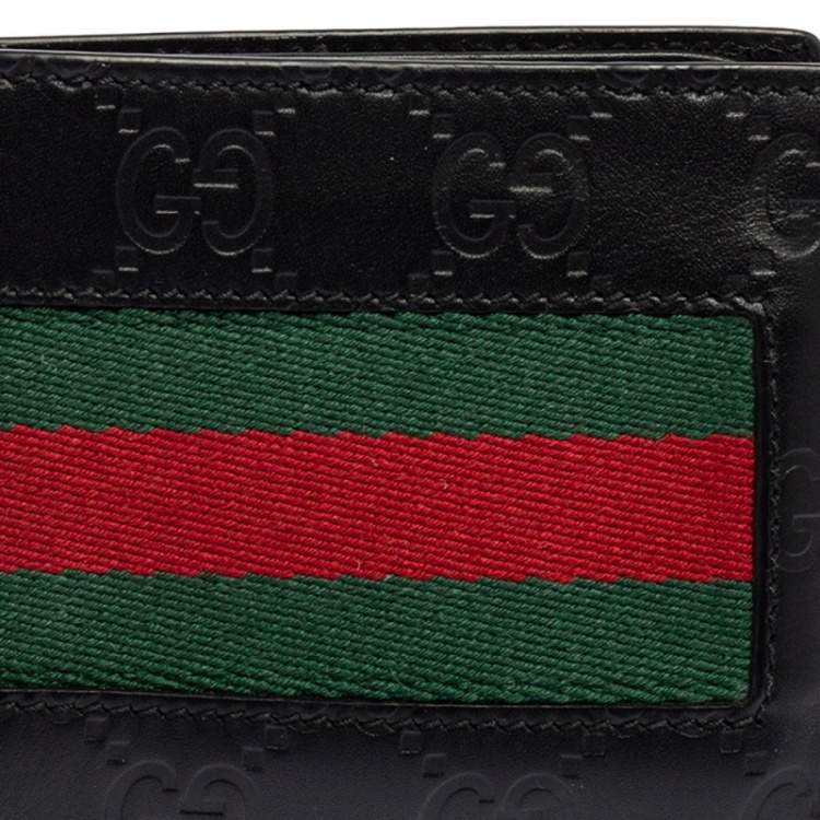 Pre Owned Gucci Black Guccissima Leather Web Bifold Wallet