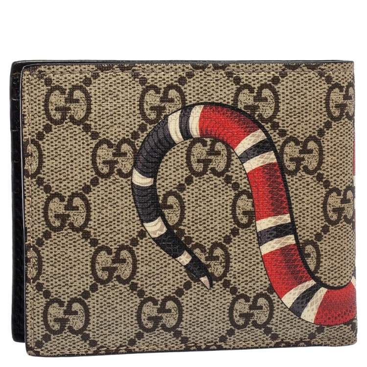 Pre Owned Gucci Beige GG Supreme Canvas Kingsnake Print Bifold Wallet