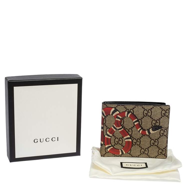 Pre Owned Gucci Beige GG Supreme Canvas Kingsnake Print Bifold Wallet