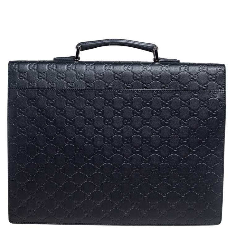Pre Owned Gucci Black Guccissima Leather Combination Lock Briefcase