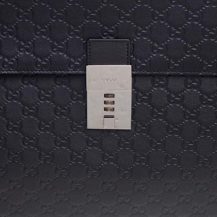 Pre Owned Gucci Black Guccissima Leather Combination Lock Briefcase