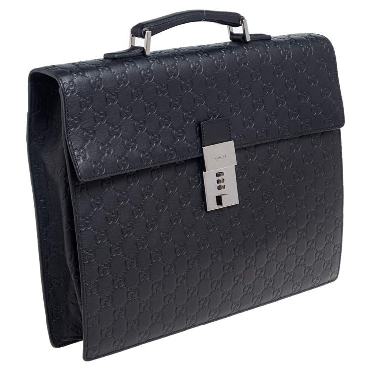 Pre Owned Gucci Black Guccissima Leather Combination Lock Briefcase