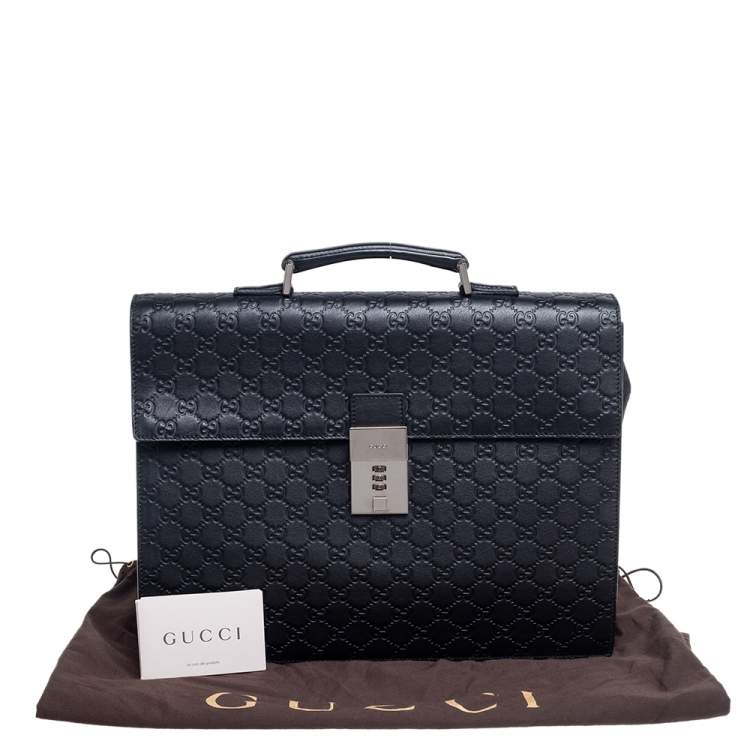 Pre Owned Gucci Black Guccissima Leather Combination Lock Briefcase