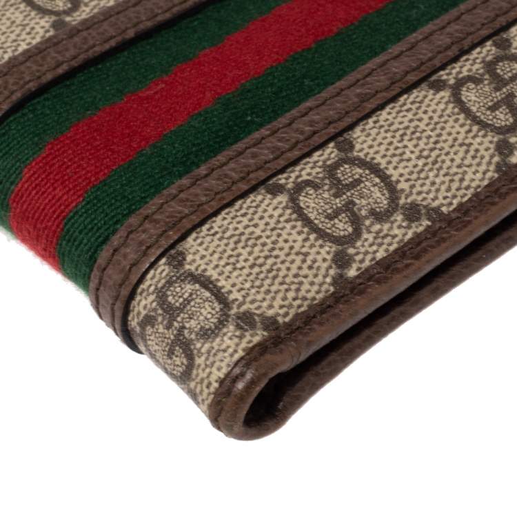 Pre Owned Gucci Beige/Brown Gucci Supreme Canvas and Leather Ophidia GG Bifold Wallet