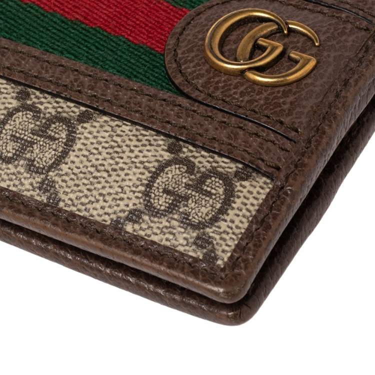 Pre Owned Gucci Beige/Brown Gucci Supreme Canvas and Leather Ophidia GG Bifold Wallet