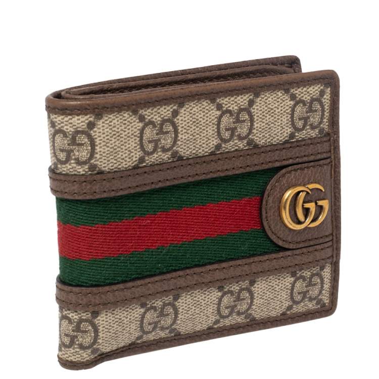 Pre Owned Gucci Beige/Brown Gucci Supreme Canvas and Leather Ophidia GG Bifold Wallet