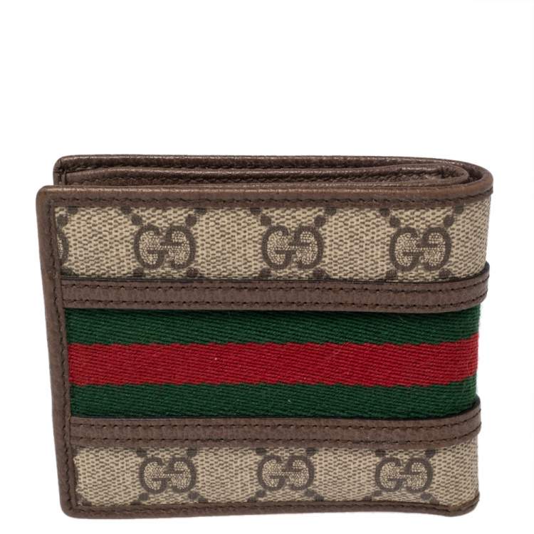 Pre Owned Gucci Beige/Brown Gucci Supreme Canvas and Leather Ophidia GG Bifold Wallet
