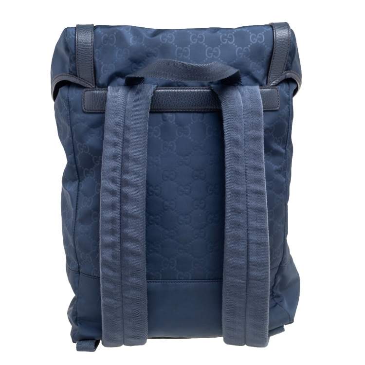 Pre Owned Gucci Blue Guccissima Nylon and Leather Light Backpack