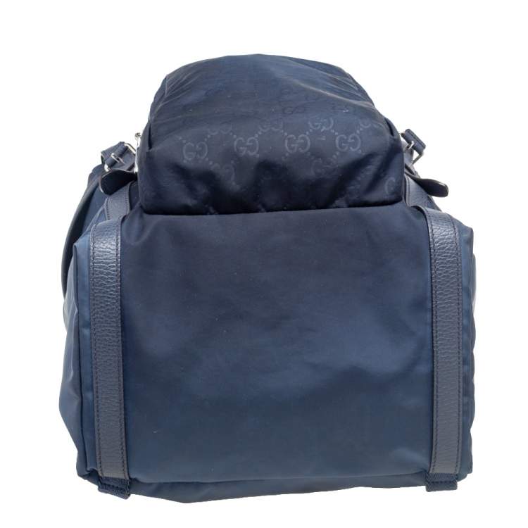 Pre Owned Gucci Blue Guccissima Nylon and Leather Light Backpack