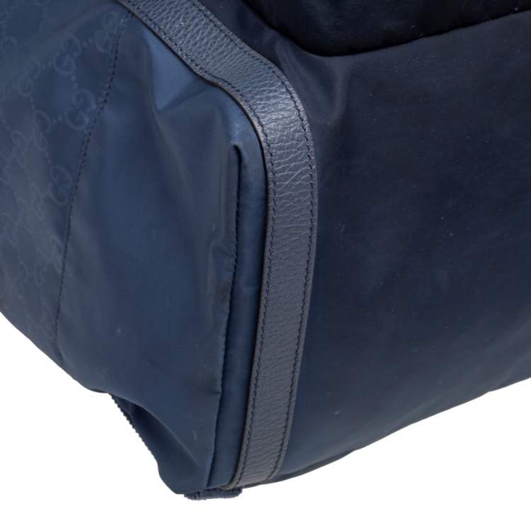 Pre Owned Gucci Blue Guccissima Nylon and Leather Light Backpack