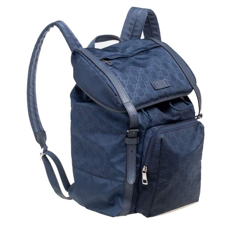 Pre Owned Gucci Blue Guccissima Nylon and Leather Light Backpack