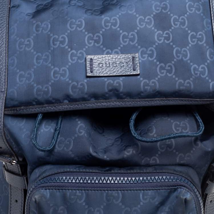 Pre Owned Gucci Blue Guccissima Nylon and Leather Light Backpack