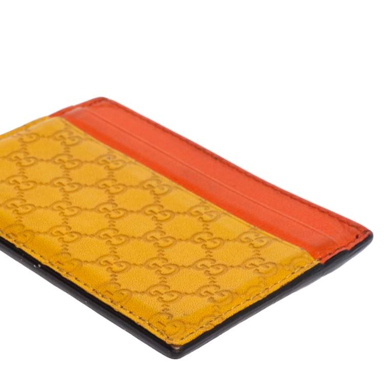 Pre Owned Gucci Orange/Yellow Microguccissima Leather Card Case