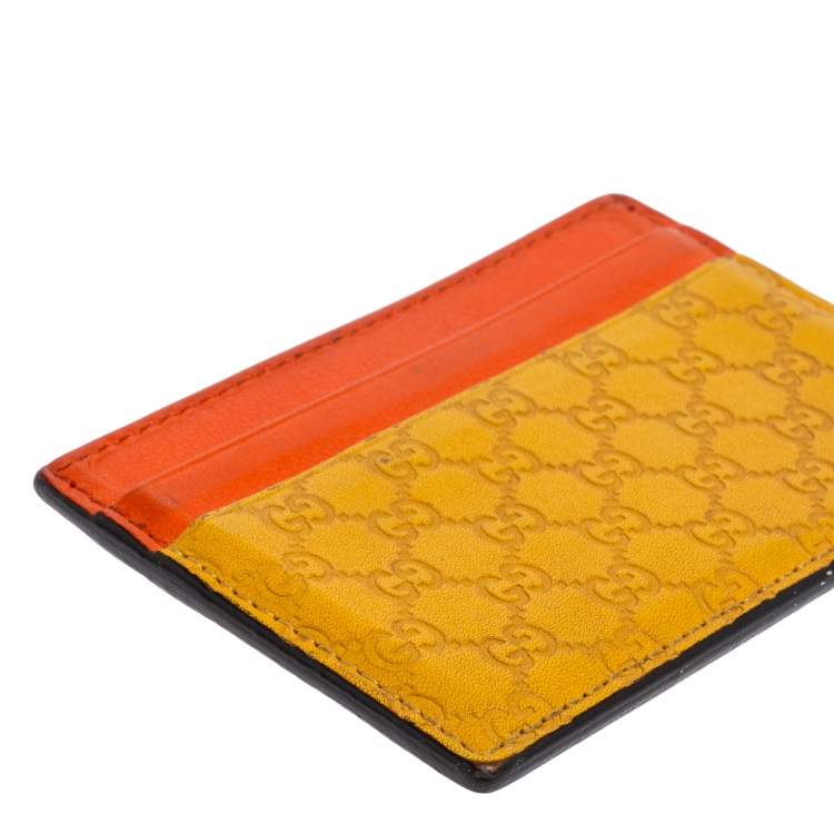 Pre Owned Gucci Orange/Yellow Microguccissima Leather Card Case