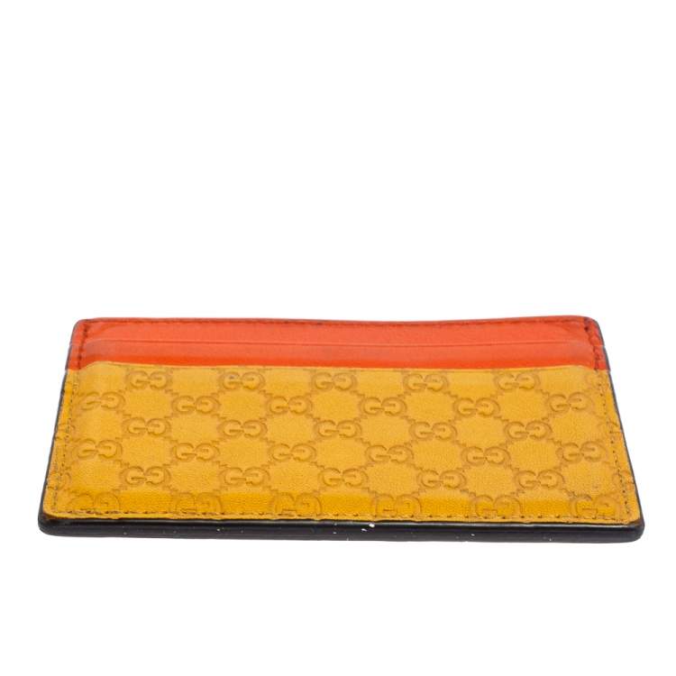 Pre Owned Gucci Orange/Yellow Microguccissima Leather Card Case