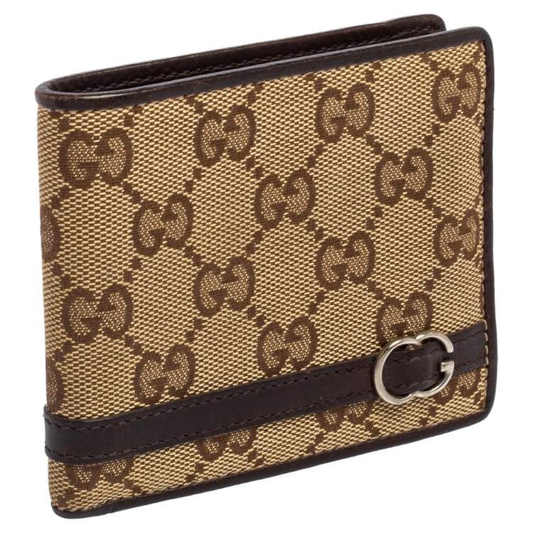 Pre Owned Gucci Brown/Beige GG Canvas and Leather Bifold Wallet