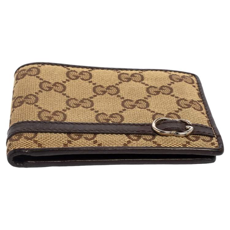 Pre Owned Gucci Brown/Beige GG Canvas and Leather Bifold Wallet