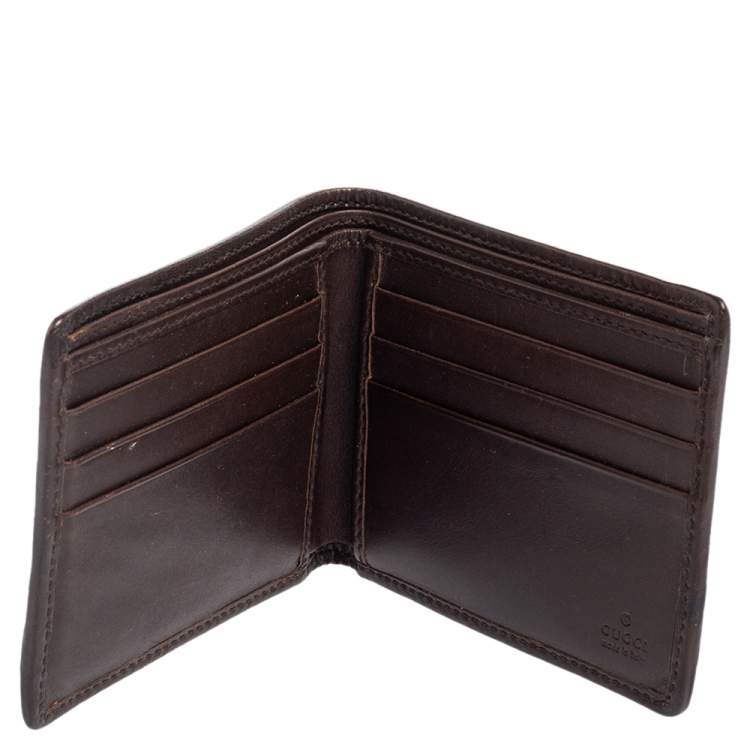 Pre Owned Gucci Brown/Beige GG Canvas and Leather Bifold Wallet