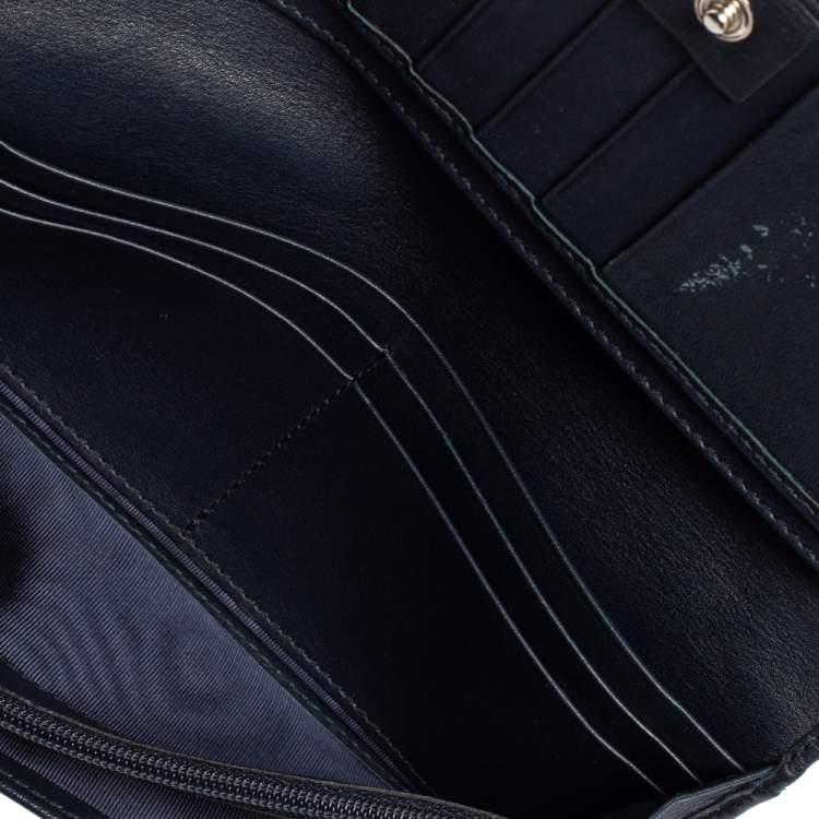 Pre Owned Gucci Navy Blue Guccissima Leather Flap Long Wallet