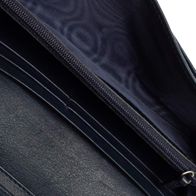 Pre Owned Gucci Navy Blue Guccissima Leather Flap Long Wallet