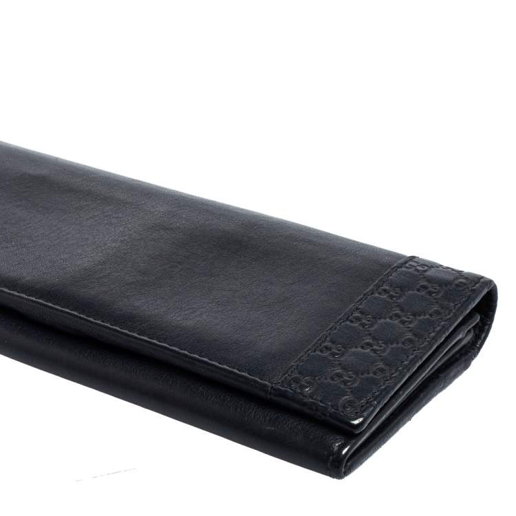 Pre Owned Gucci Navy Blue Guccissima Leather Flap Long Wallet