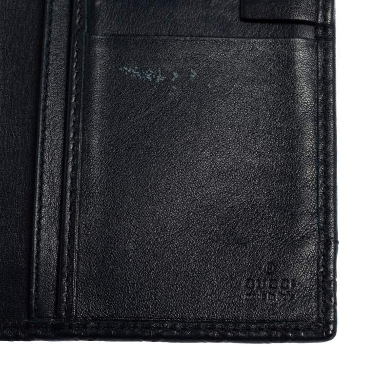 Pre Owned Gucci Navy Blue Guccissima Leather Flap Long Wallet