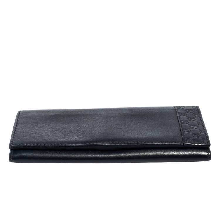 Pre Owned Gucci Navy Blue Guccissima Leather Flap Long Wallet