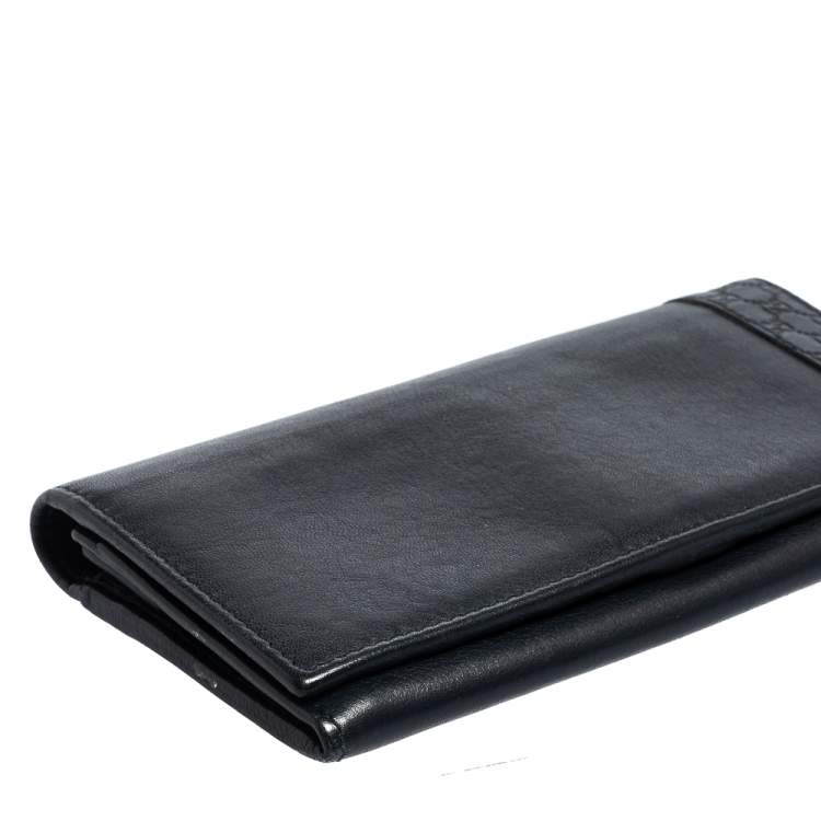 Pre Owned Gucci Navy Blue Guccissima Leather Flap Long Wallet