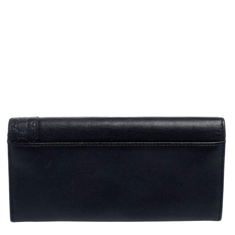 Pre Owned Gucci Navy Blue Guccissima Leather Flap Long Wallet