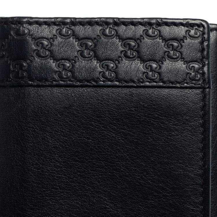 Pre Owned Gucci Navy Blue Guccissima Leather Flap Long Wallet
