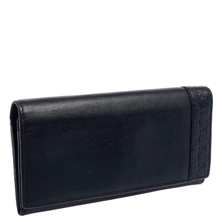 Pre Owned Gucci Navy Blue Guccissima Leather Flap Long Wallet