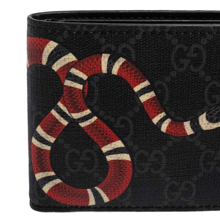 Pre Owned Gucci Black GG Supreme Canvas Kingsnake Bifold Wallet