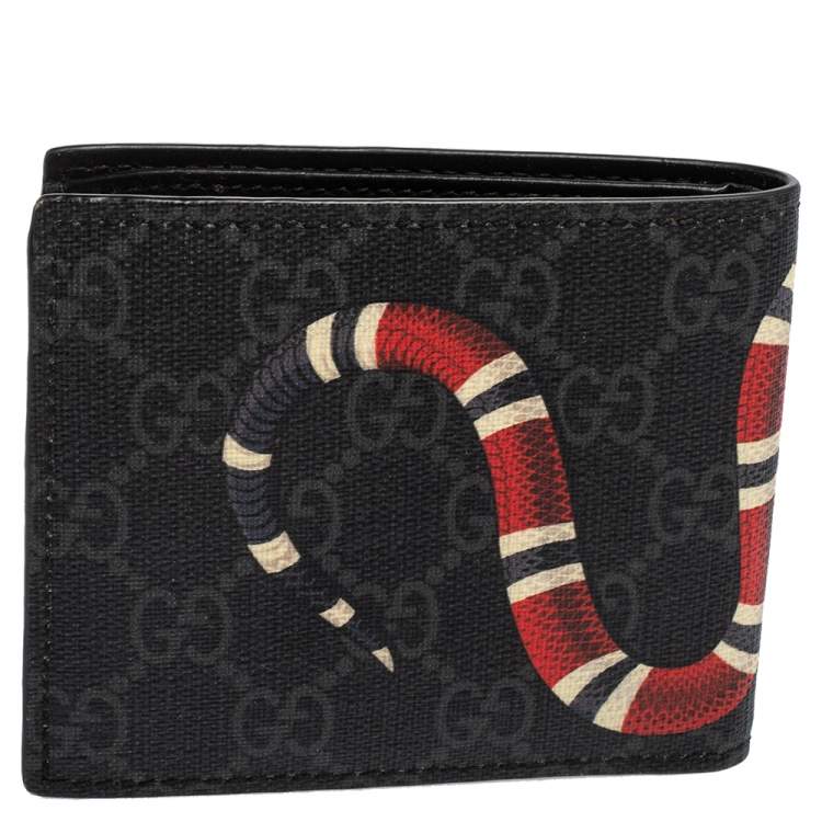 Pre Owned Gucci Black GG Supreme Canvas Kingsnake Bifold Wallet