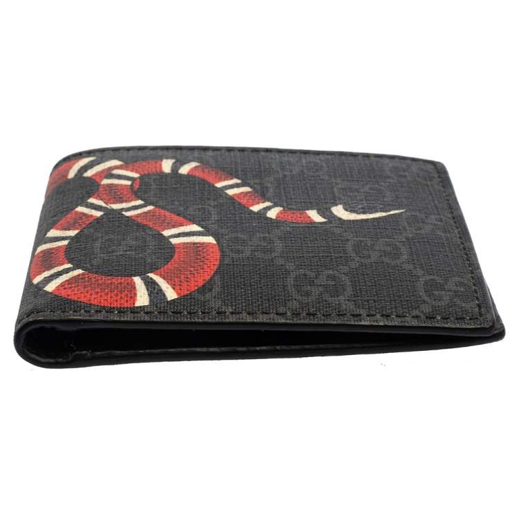 Pre Owned Gucci Black GG Supreme Canvas Kingsnake Bifold Wallet