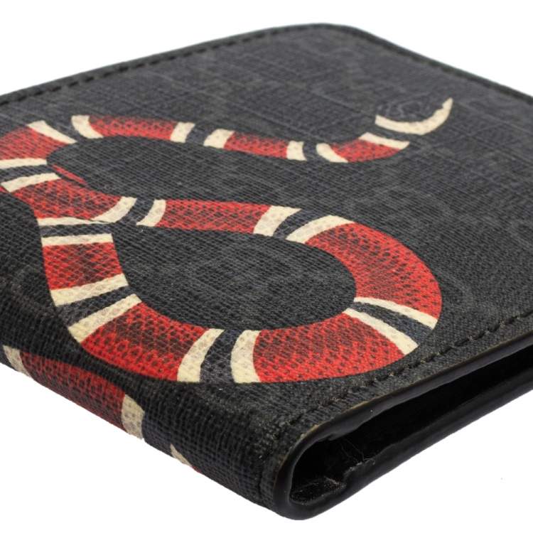 Pre Owned Gucci Black GG Supreme Canvas Kingsnake Bifold Wallet