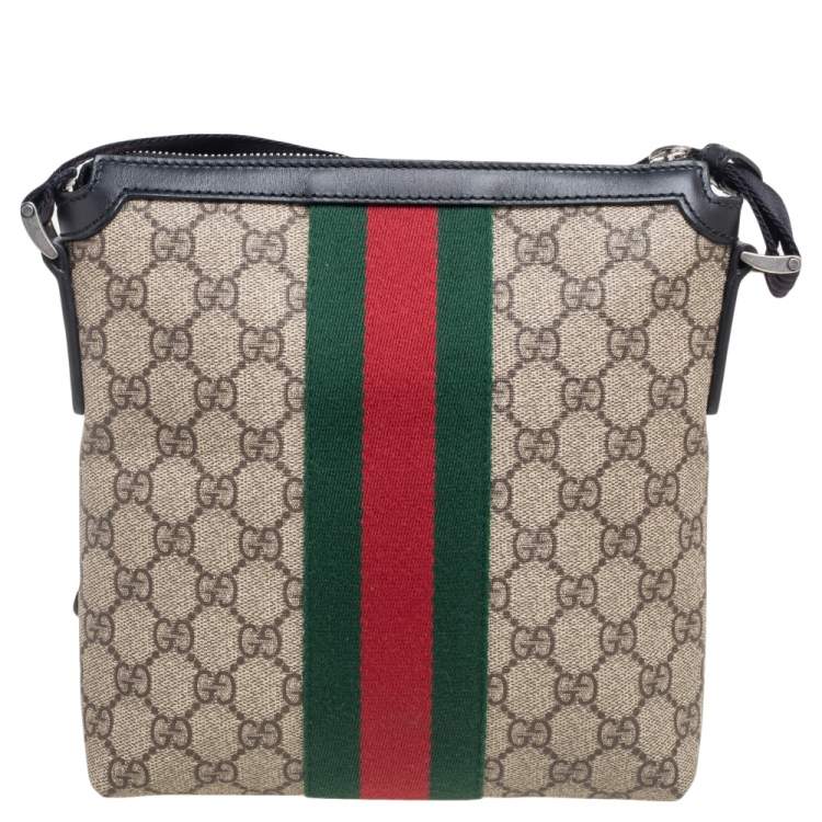 Pre Owned Gucci Beige/Black GG Supreme Canvas and Leather Vintage Web Messenger Bag