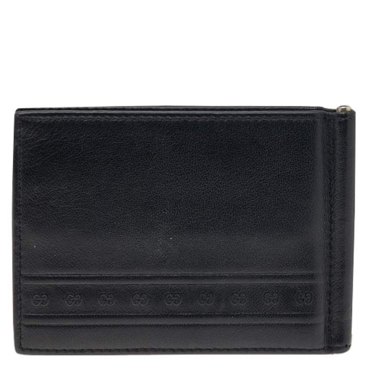 Pre Owned Gucci Black Leather Money Clip Bifold Wallet 